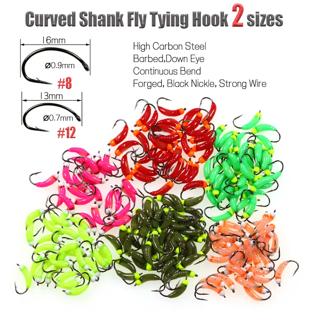 Wifreo 6 piezas/7 piezas # 8 cuentas de latón cabeza ninfa moscas luminosas Scud insecto gusano mosca Caddis larva pesca en hielo trucha lubina Señuelos de pesca - imagen 3