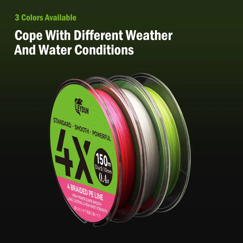 LEYDUN-sedal de pesca de 4 hebras, multifilamento trenzado de PE, 100m, 150m, hilo tejido suave antimordida, accesorios, alambre de pesca - imagen 5