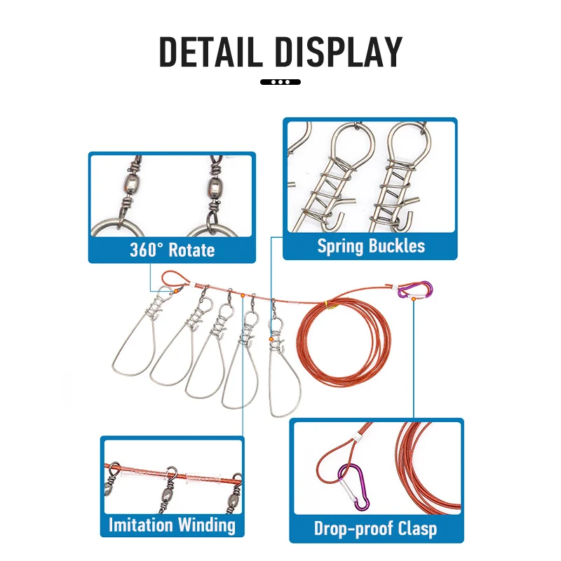 ARDEA-hebilla de bloqueo para peces vivos, accesorio de acero inoxidable de 5m/10m con cuerda de acero flotante, controlador de peces grandes, equipo de pesca - imagen 4