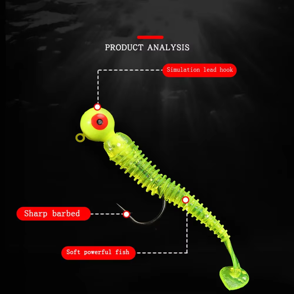 3,5g 5g 7g 10g mezclado 18 Uds juego de señuelos blandos de pesca cebos de silicona con anzuelos de cabeza de anzuelo de ojo Kit de aparejos de lubina de carpa de gusano compensado - imagen 3