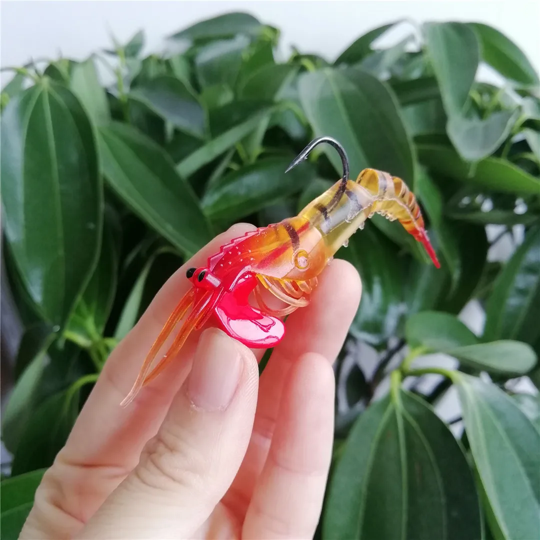 10 Uds ojos luminosos cebos de camarones de silicona 12,7g señuelos de gambas suaves biónicos cabeza de plantilla de Metal hundimiento Swimbait Wobbler anzuelo de Jigging - imagen 4