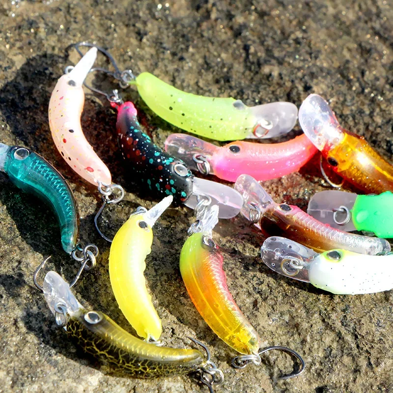 Señuelos de pesca Mini Minnow, 40mm/1,2g, pequeño pez curvo, caña de un solo anzuelo, cebo de trucha de StripeTilapia, 1 Uds.