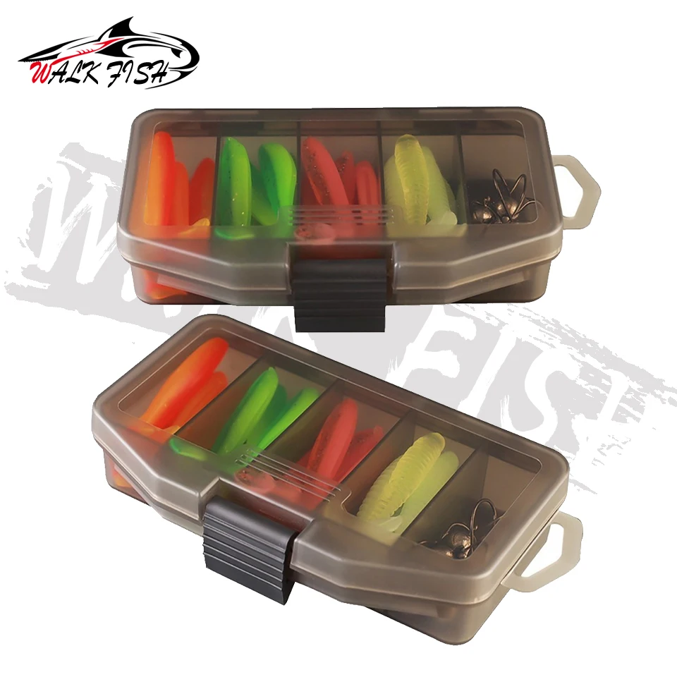WALK FISH-Kit de señuelos suaves para pesca, lote de 32 unidades, 7cm, 2g, anzuelos de cabeza plomada, 3,5 cm, 5g, con caja de aparejos de pesca - imagen 5