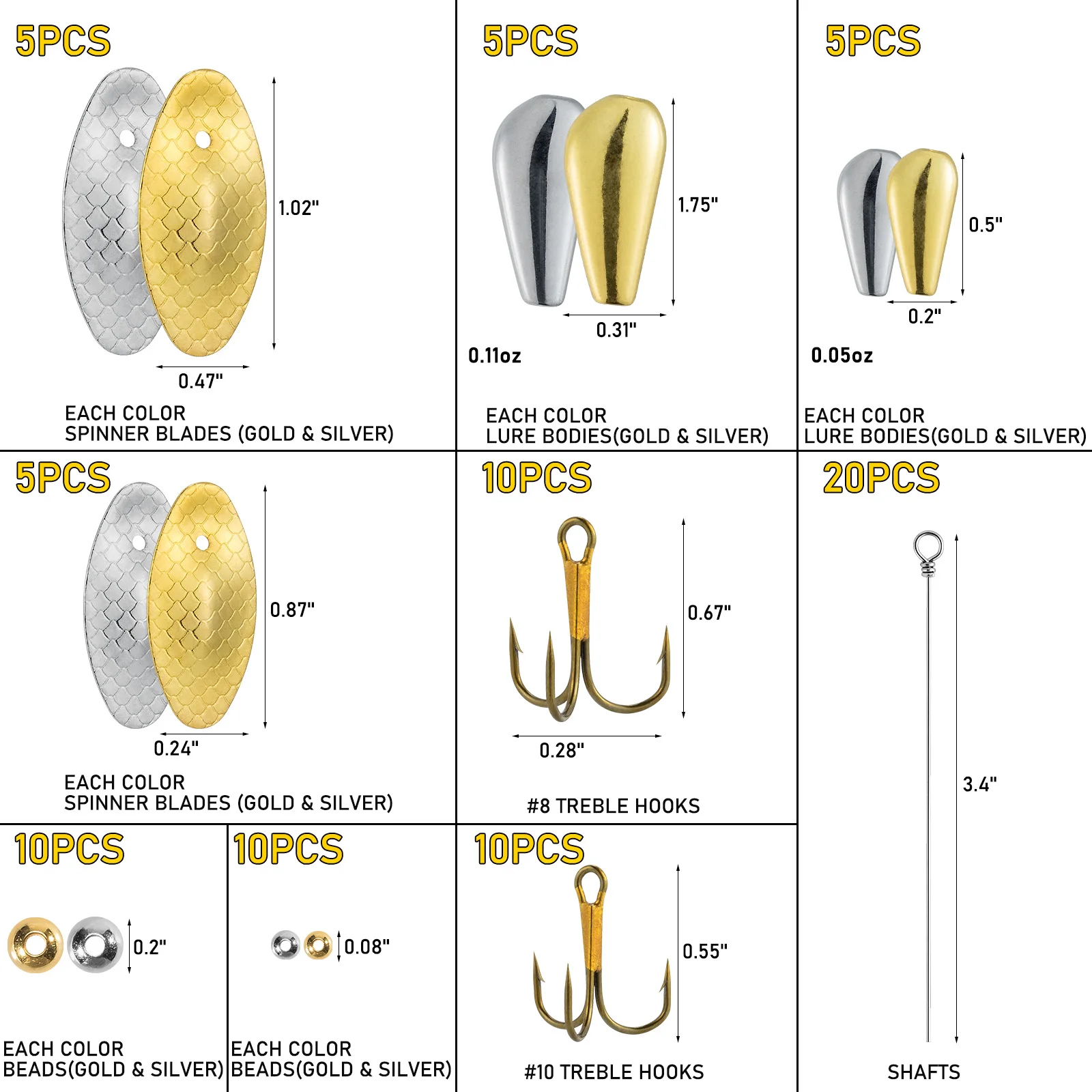 Kit spinnerbait inline con cuchilla, cuentas y anzuelo triple