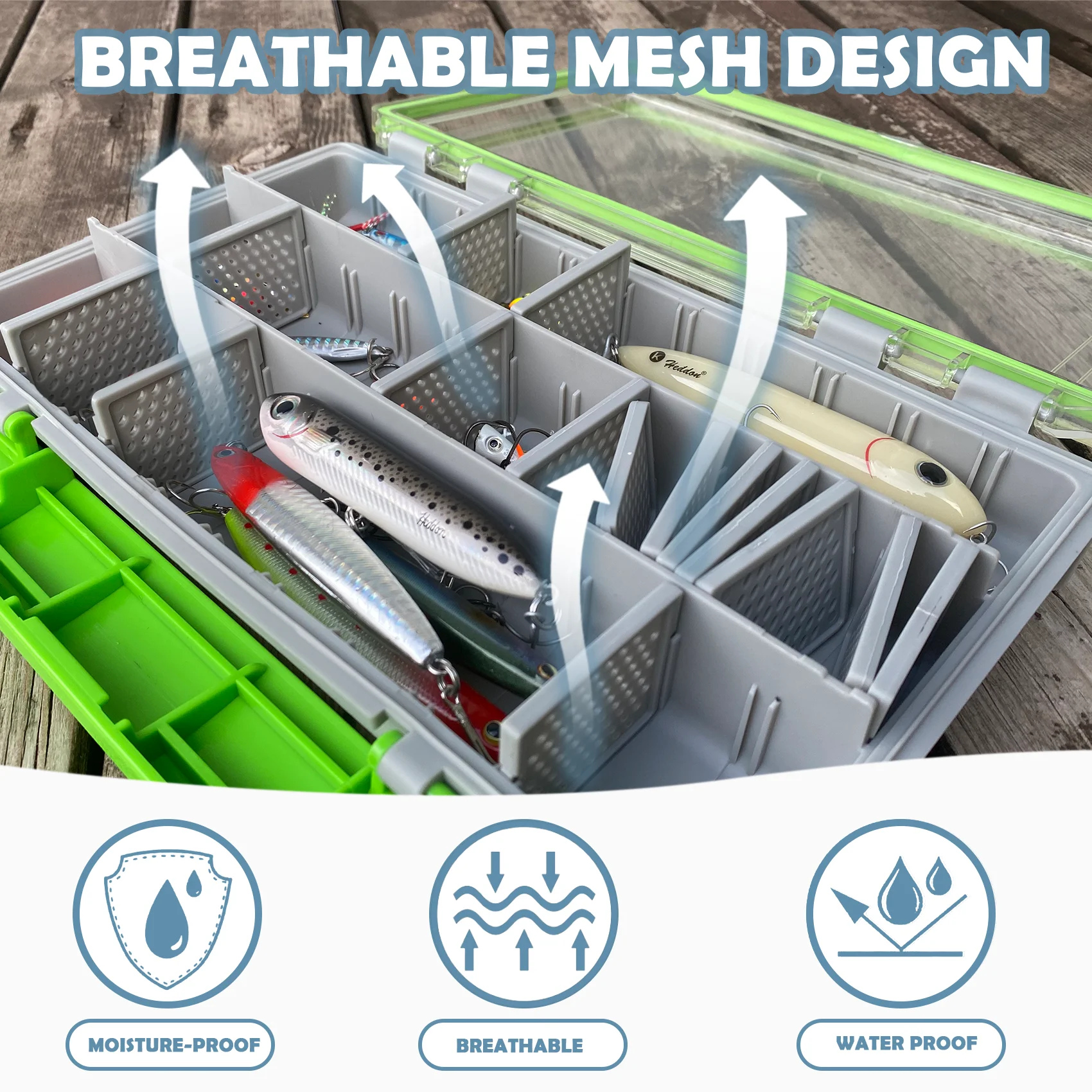 Aventik-caja organizadora de aparejos de pesca impermeable, divisores extraíbles, señuelo resistente y almacenamiento de aparejos terminales, diseño portátil - imagen 2