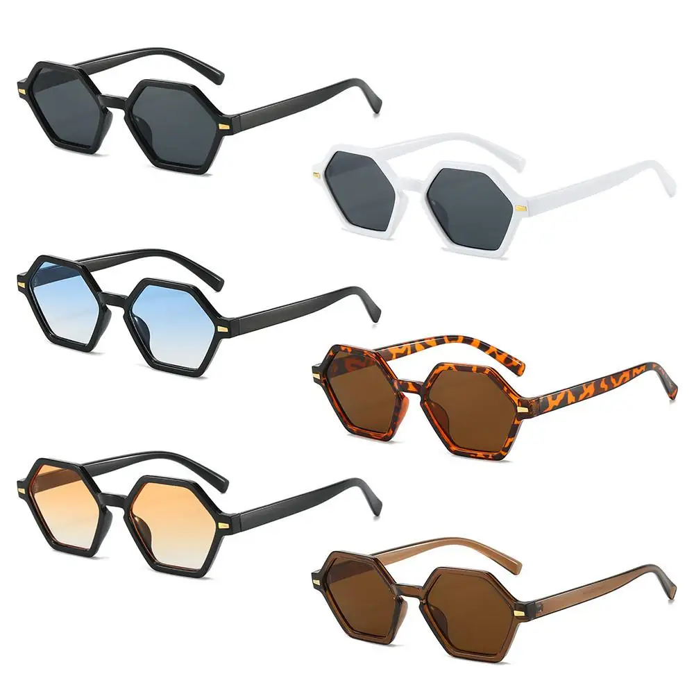 Divertidas gafas de sol hexagonales con montura pequeña estilo hip-hop UV400 remaches decoración tonos leopardo gafas azules para mujeres y hombres - imagen 3