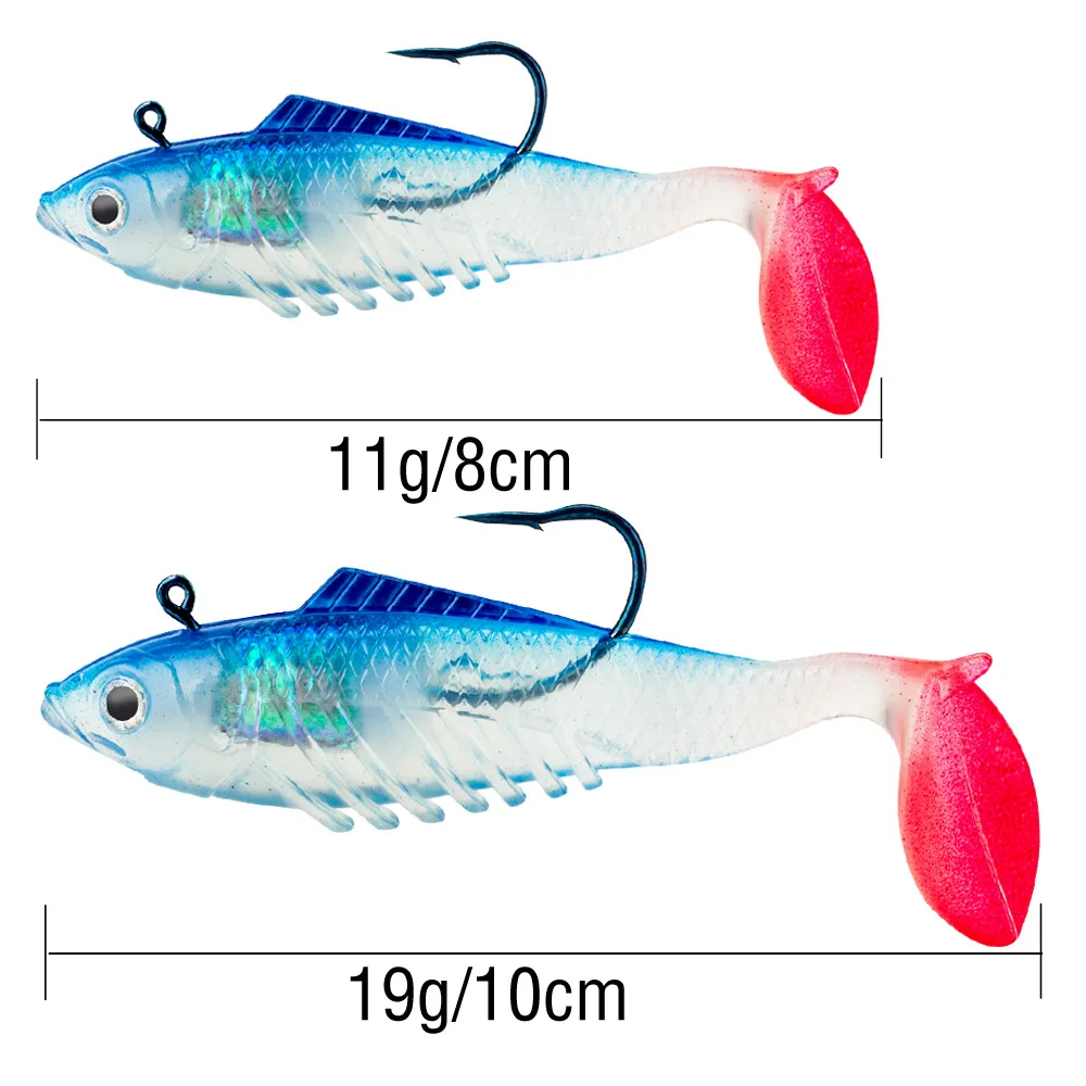 Señuelo de Pesca Jigging de 11g/19g, cebo suave con cola en T envuelto con pez de plomo, Swimbait Artificial falso para aparejos de Pesca de lubina - imagen 2