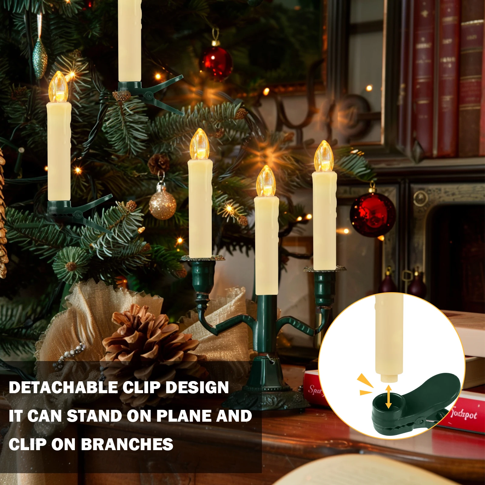 Velas cónicas LED sin llama, velas eléctricas para árbol de Navidad, Mini velas cónicas con Clip y temporizador remoto para decoración de bodas - imagen 5