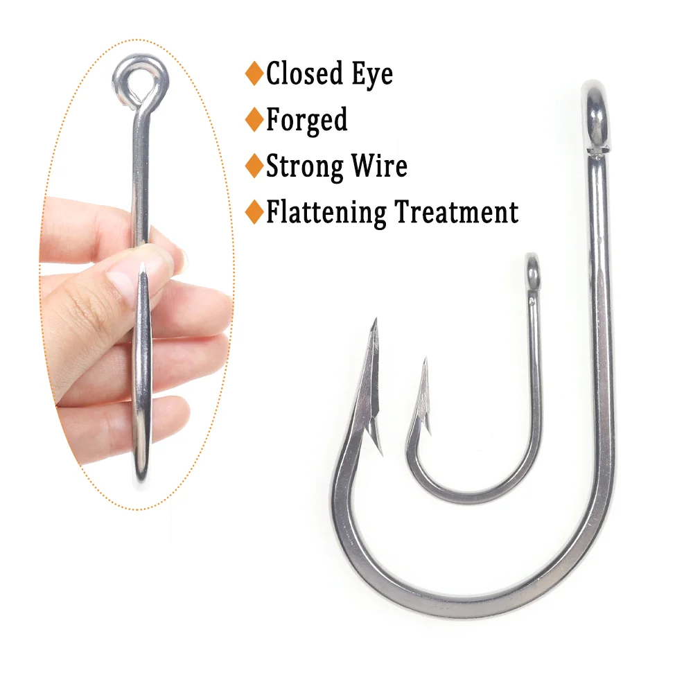 Wifreo-anzuelo de pesca de agua salada de acero inoxidable, gran juego, atún, tiburón, pesca de curricán, anzuelo grande, accesorios de pesca, tamaño 5/0-12/0 - imagen 5