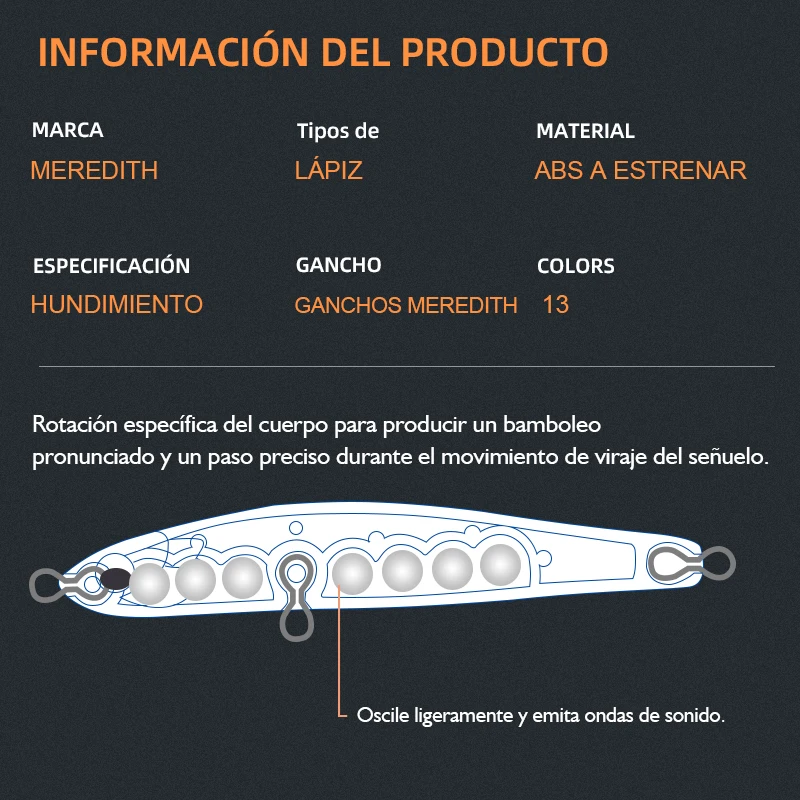 MEREDITH Jerk señuelo de pesca que se hunde con lápiz, Wobbler, lubina, aparejos de pesca, accesorios de Pesca, Señuelos de agua salada, cebo de arrastre,pencil lure - imagen 2