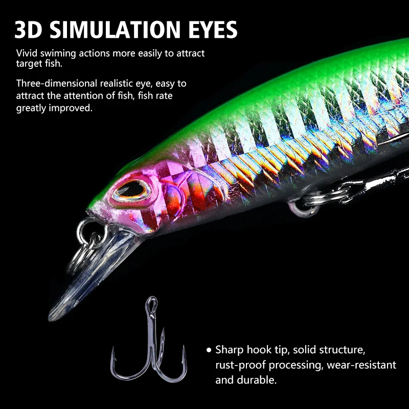 Señuelo Minnow hundimiento con anzuelos triples afilados - imagen 3