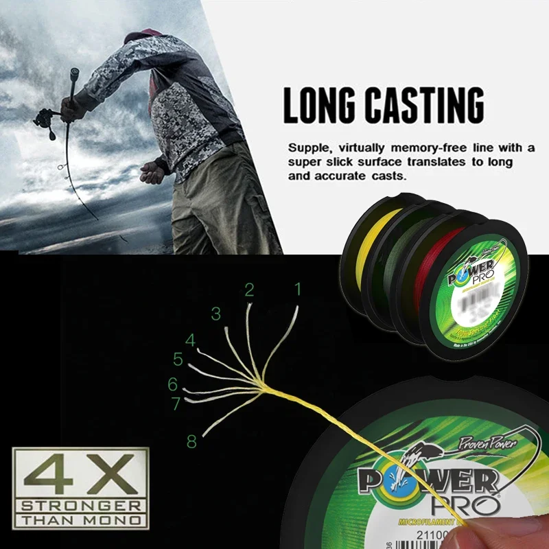 POWER BRO-Hilo de pesca trenzado, 275m/300yds de longitud, diámetro: 0,23mm-0,43mm, tamaño: 20-80lb, Super PE, 2019 - imagen 4