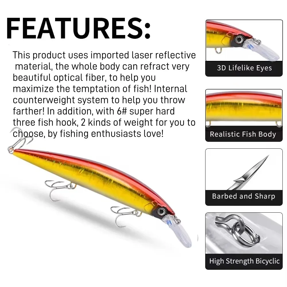 Señuelo de pesca MINNOW, 2 uds., 33G/38G, nuevo lanzamiento Global, señuelo que se hunde para aparejos de cebo duro de fundición larga para pesca con mosca - imagen 3
