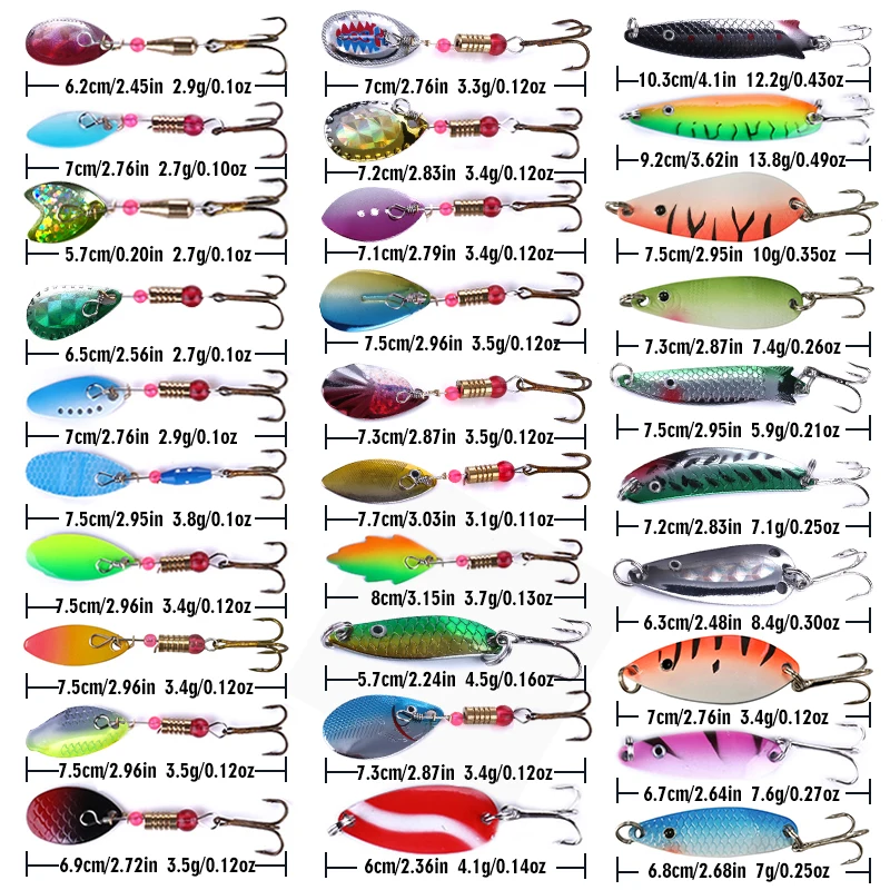 Tipos de señuelo de cuchara, 30 Uds., cuchara de Metal, Spinner, señuelo, Spoonbait, Crankbaits, Wobblers de pesca para Lucio, conjunto de ganchillo, aparejos de cebo - imagen 3
