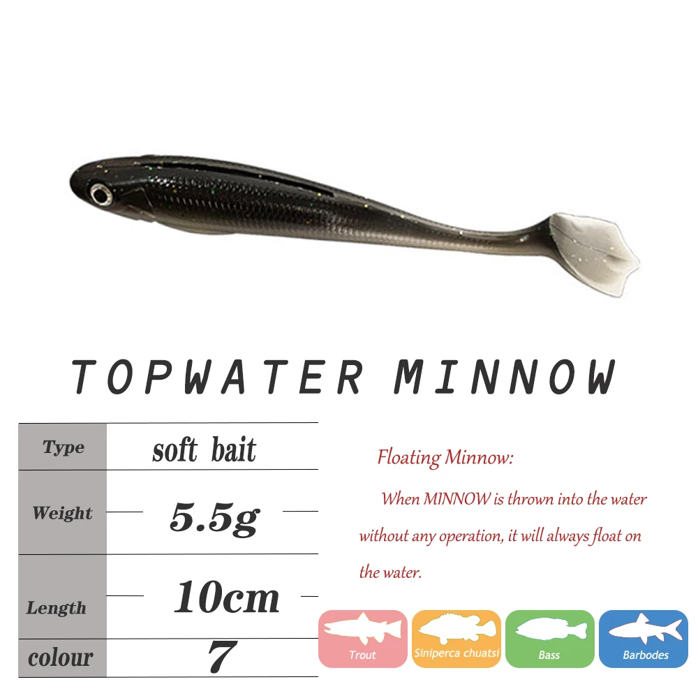 Cebo de gusano blando para Pesca de carpa, señuelo Artificial de lubina, de 7 piezas, 100mm y 5,5g - imagen 2