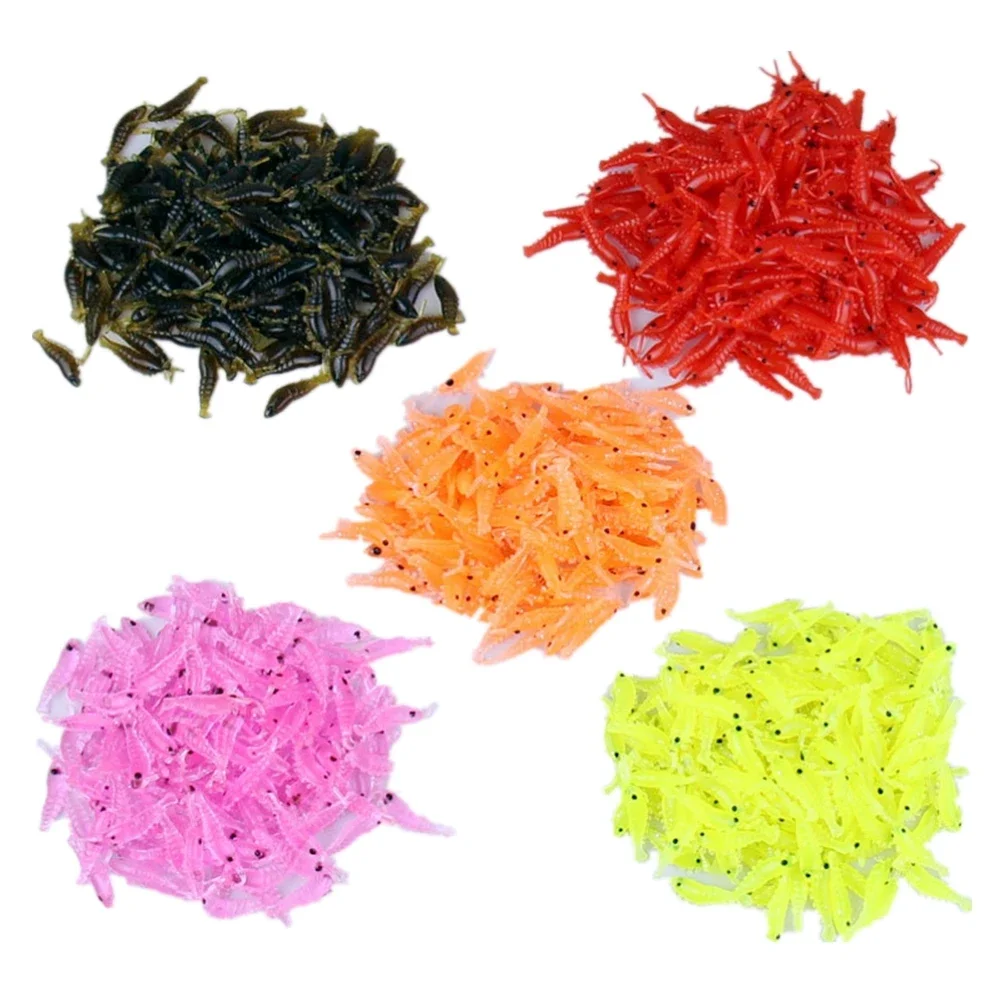 100 Uds. Señuelos de pesca de camarones luminosos de silicona suave 2,7 cm pequeño verde claro pesca de agua dulce cebo de camarones brillo camarones señuelos - imagen 4