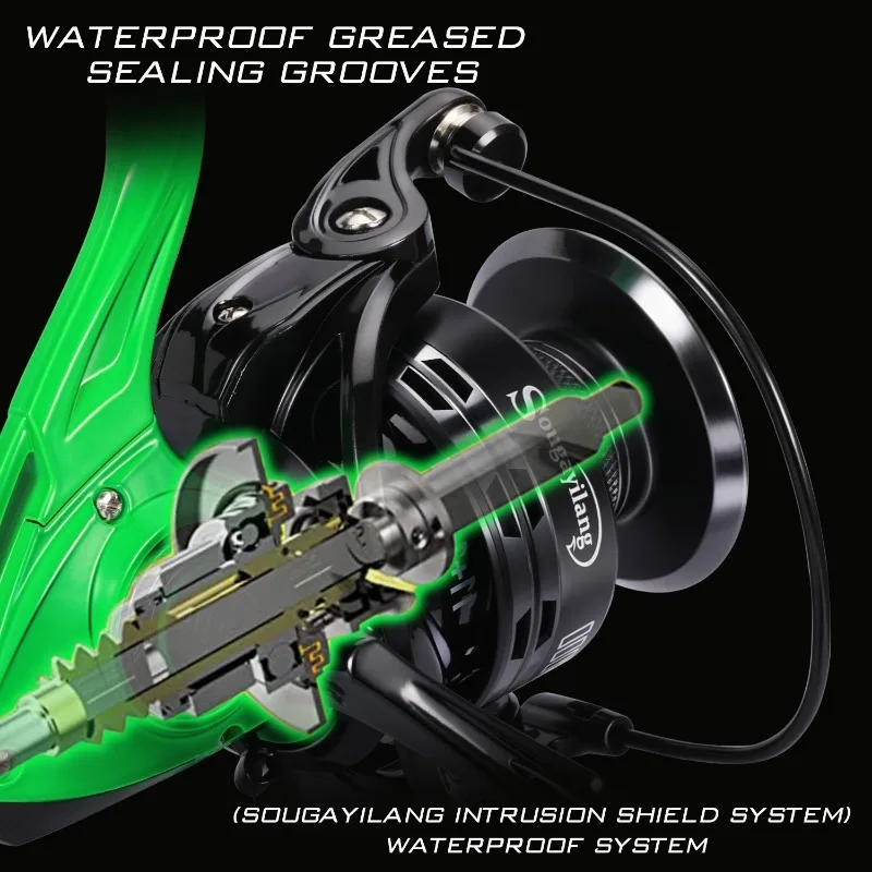 Sougayilang-carrete de pesca giratorio 1000: 1, bobina de aluminio de arrastre máximo de 15kg, herramientas de pesca de carpa para agua salada y agua dulce, 6000-5,2 - imagen 3