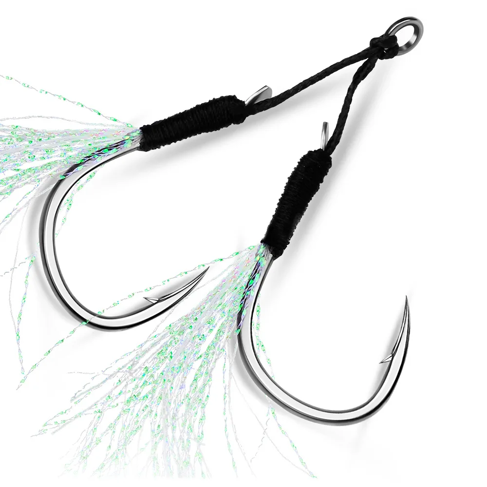 Anzuelo de Pesca con púas y plumas, señuelo de Pesca de acero de alto carbono, Jigging lento, 5 pares - imagen 2
