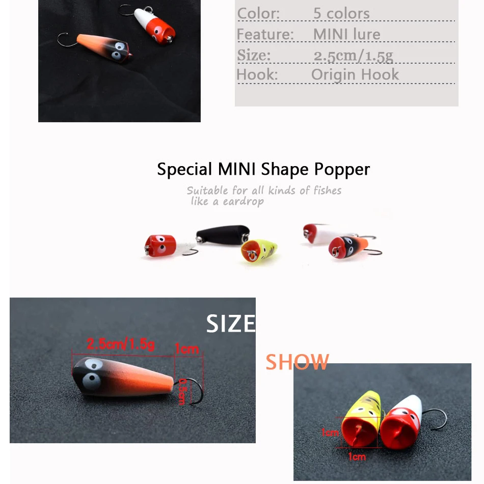 Señuelo de Popper flotante, 1 unidad, tipo súper completo, 2,7 cm, 1,5g, barato, anzuelos de manivela, mini señuelo de pesca popper - imagen 3