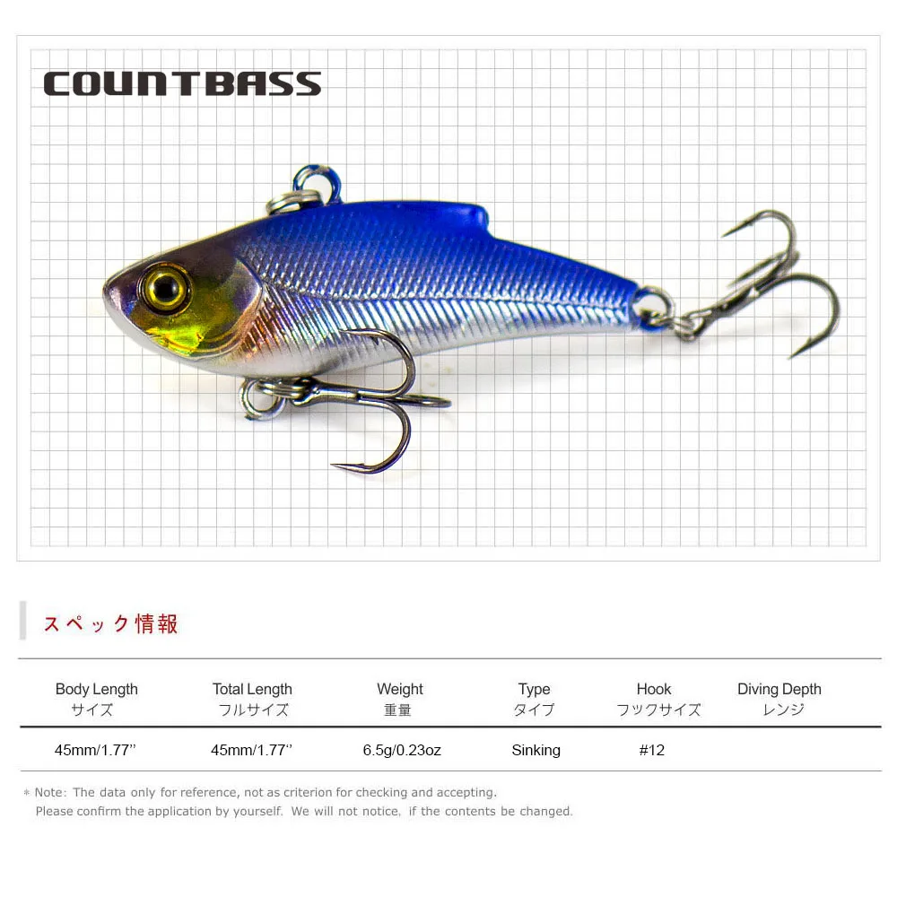 COUNTBASS VIB Vibration Sinnking señuelo de pesca Wobbler Lipless Crankbait, 45mm, 6,5g (1,17 '', 0,23 oz) - imagen 3
