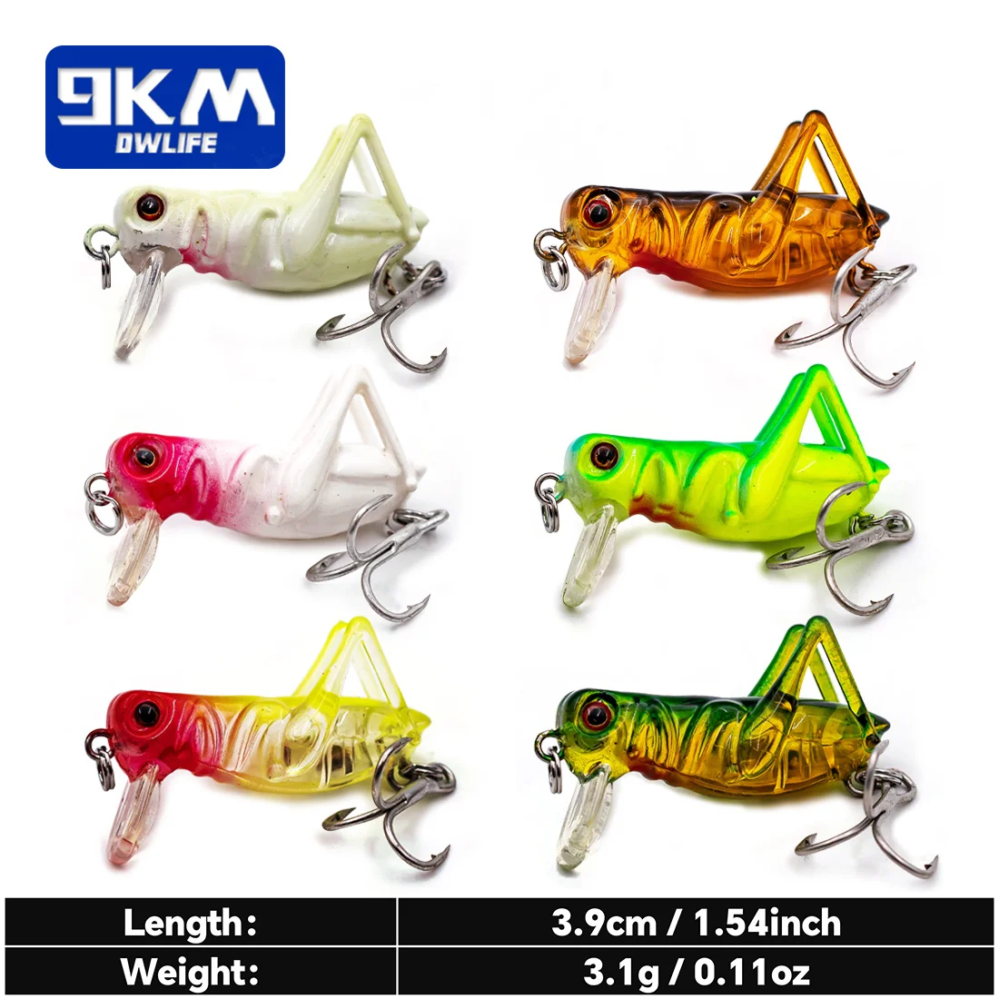 Señuelos de pesca de 9KM, 3,1g, forma de Cricket, Crankbait, pesca de lubina, cebos duros, señuelo de cigarra de agua salada con anzuelo triple - imagen 2