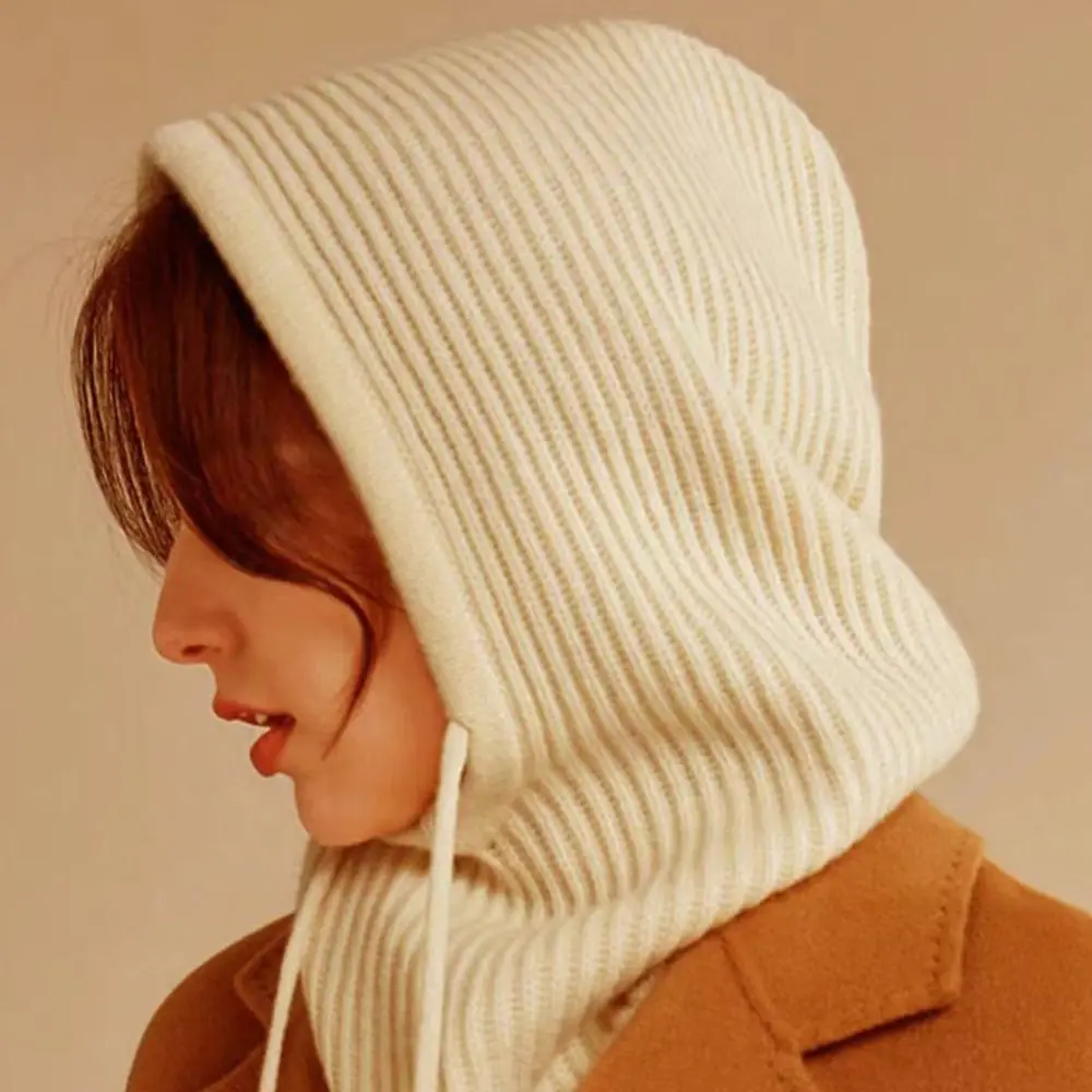 Gorro de pasamontañas tejido para invierno, gorro con cordón, bufanda, jersey de doble uso, gorro con capucha para cabeza a prueba de viento para hombres y mujeres - imagen 2