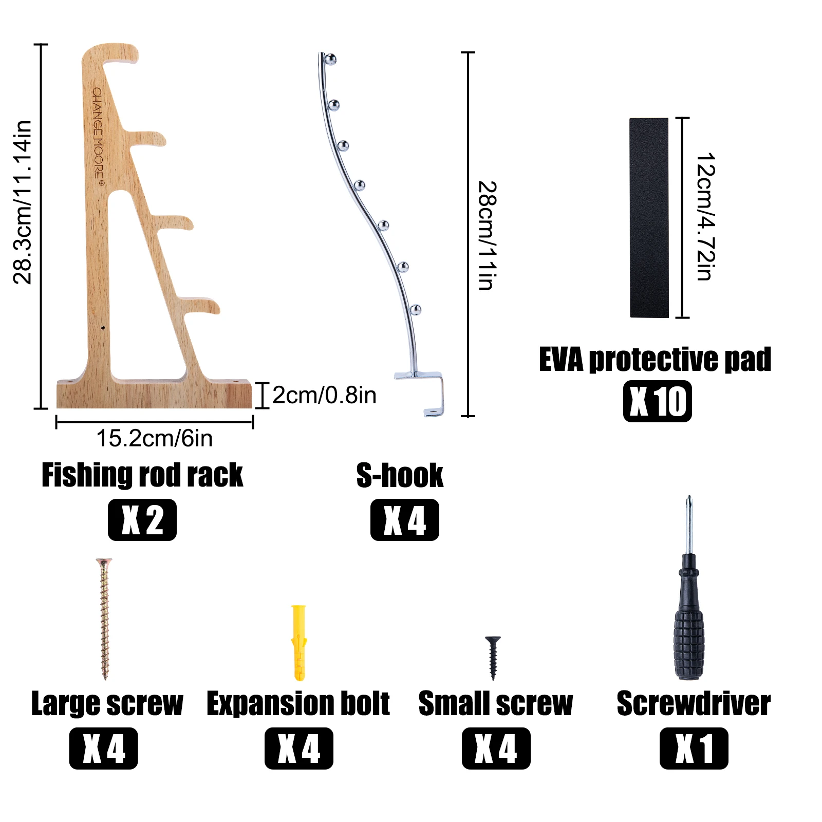 Goture Organizador de caña de pescar Juego de estantes de madera maciza, montaje fácil que ahorra espacio montado en la pared, para marco fijo de exhibición de almacenamiento de caña - imagen 3