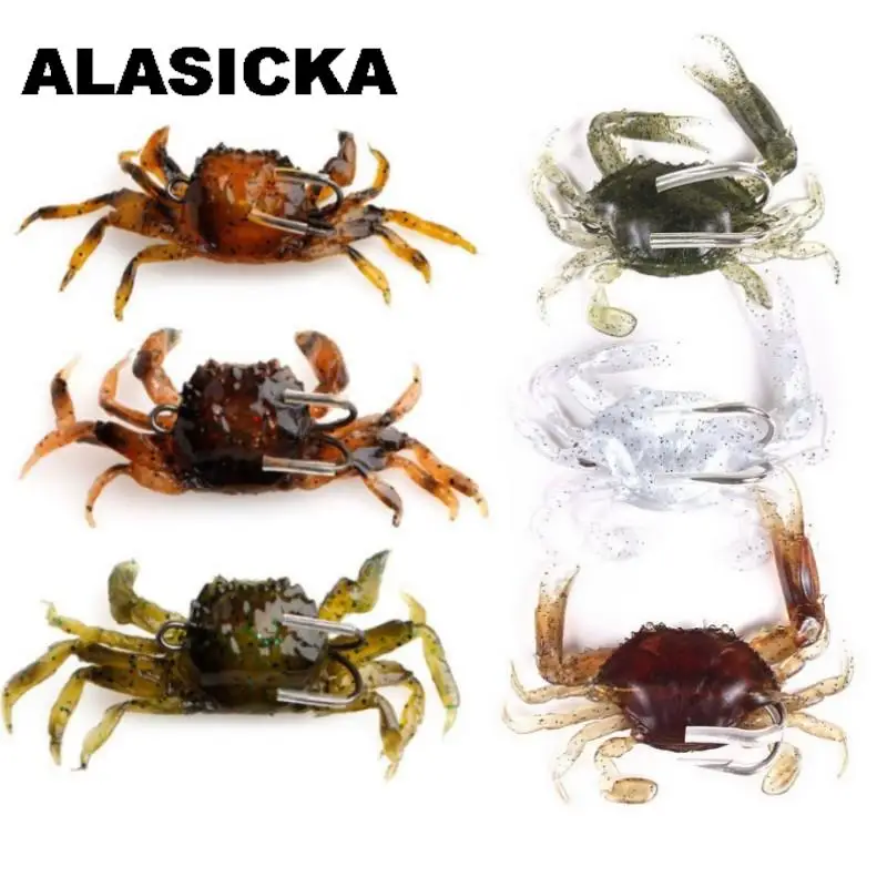 ALASICKA 8/10CM cangrejo biónico cebo suave de silicona Artificial señuelo de pesca realista pez de agua dulce Jig cabeza cebo para aparejos de pesca