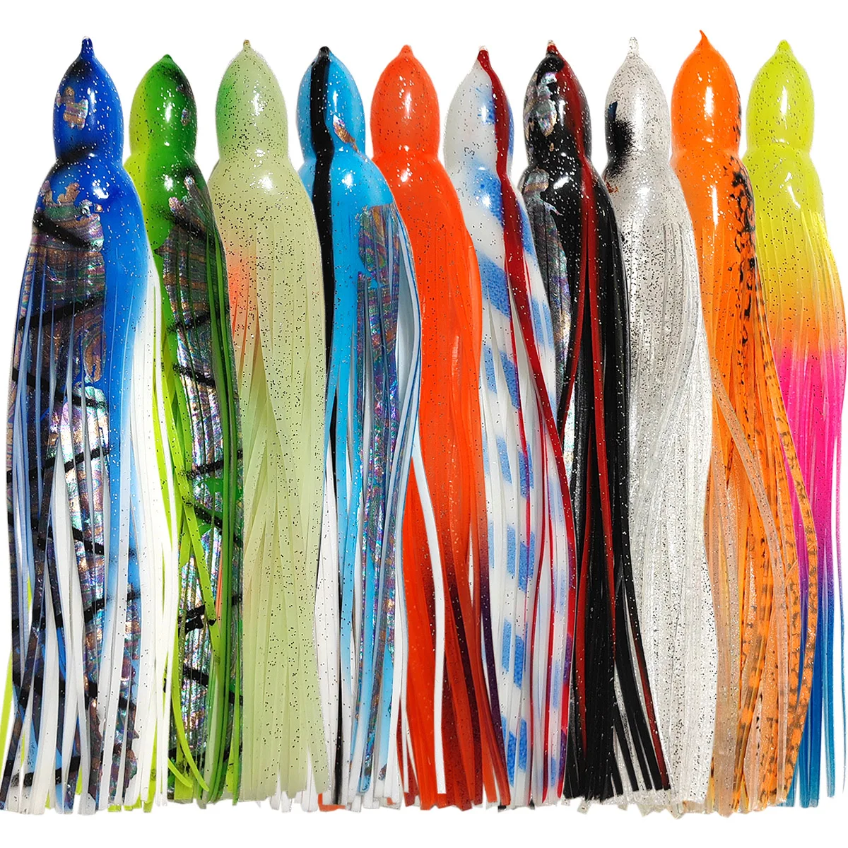 10 unidades de faldas de calamar de repuesto, señuelo de 23cm, cebo de atún Marlin Wahoo, gran juego, señuelo de pesca en alta mar, falda de pulpo de curricán suave - imagen 2