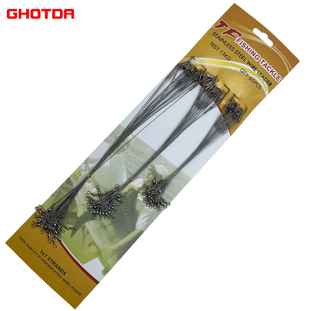 Alambre de carbono especial para agua dulce, hilo de acero antimordedura, caña de mar, equipo de pesca con Pin, 60 piezas, 15/20/25cm - imagen 3