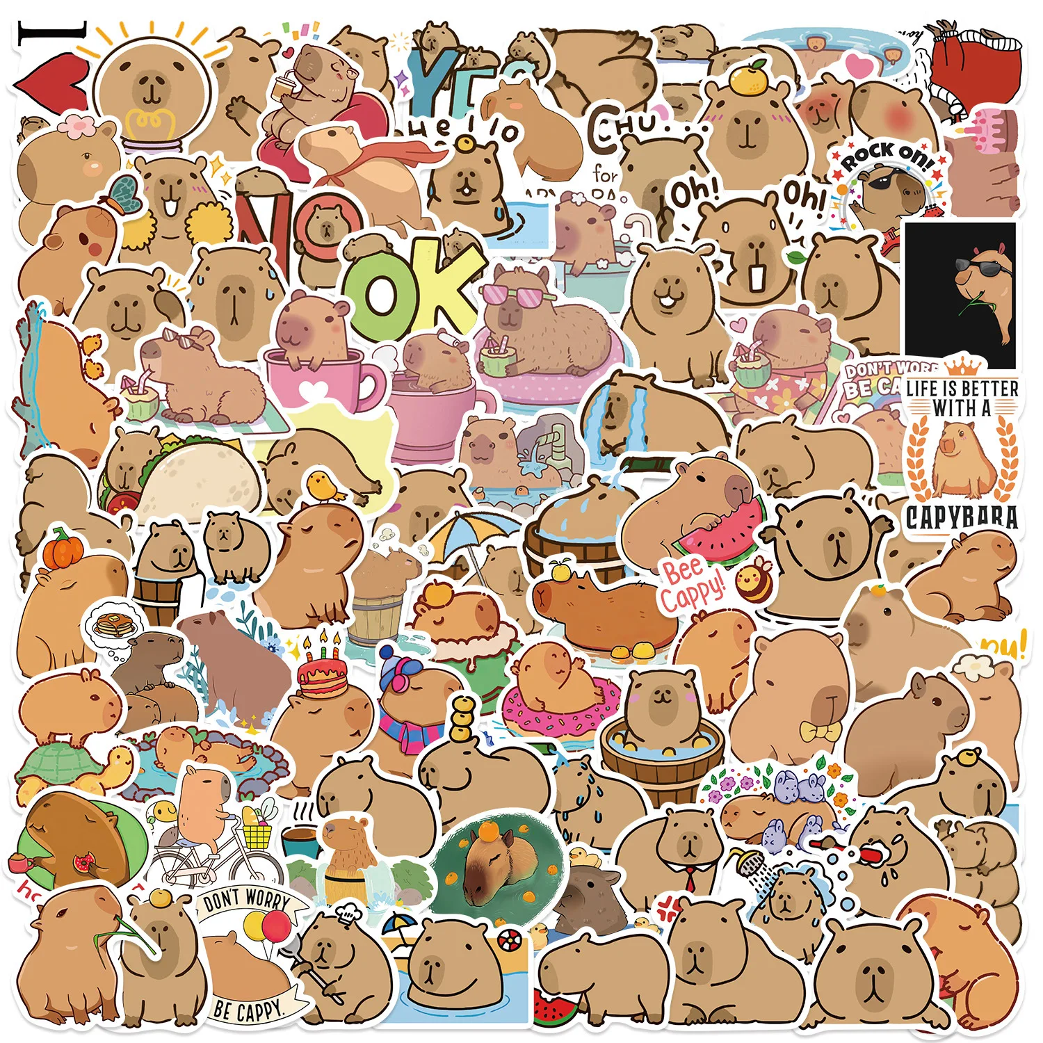 50/100PCS Leuke Capibara Dieren Cartoon Graffiti Stickers Telefoon Gitaar Laptop Notebook Koffer Cup Waterdichte Sticker Kinderen Speelgoed