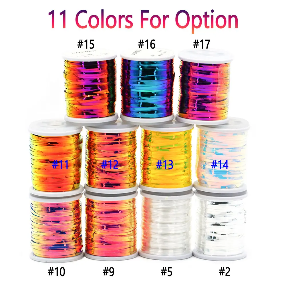 Bimoo, 1 unidad, 1mm, atado de moscas, oropel plano de Mylar, oropel Flash holográfico, serpentina de ninfa húmeda seca, señuelo de pesca de trucha, Material de atado de moscas - imagen 3