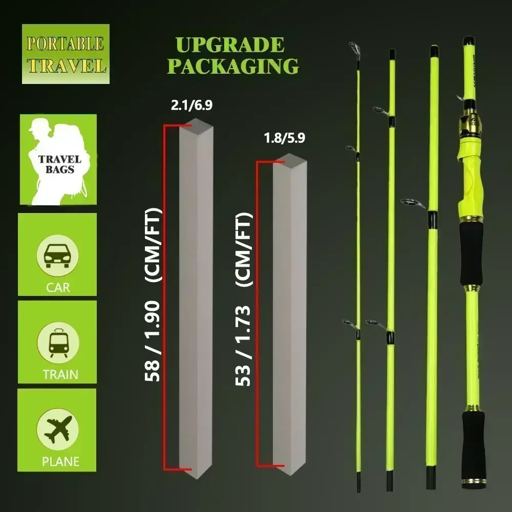 BAKAWA-cañas de pescar de viaje giratorias para Baitcasting, 4 secciones, alimentador ultraligero de potencia, señuelo, alimentador portátil de carpa, 1,8/2,1 M - imagen 5