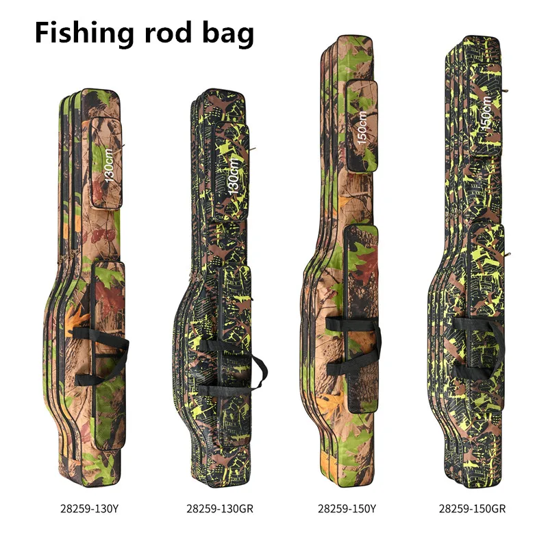 Bolsa de pesca de mar plegable de 2 capas de 1,3 m/1,5 m, bolsa de caña de pescar de doble hombro, kit de herramientas de almacenamiento al aire libre para pesca