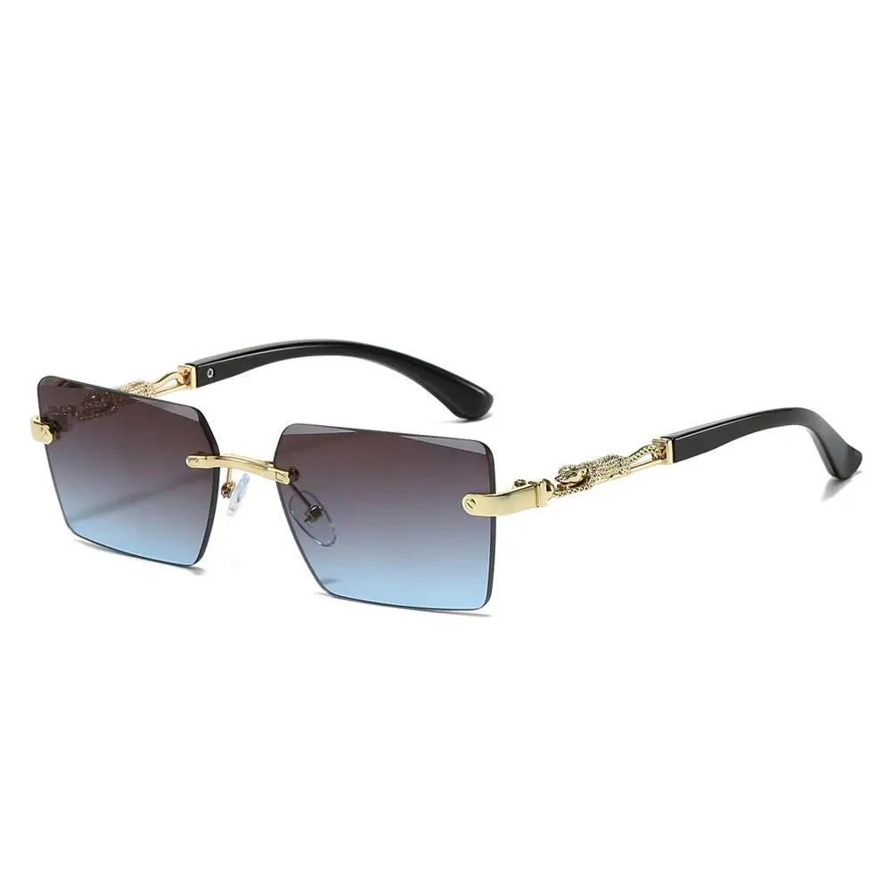 Gafas de sol cuadradas sin montura de moda con borde cortado UV400, gafas de sol decorativas de leopardo con lentes degradados para mujeres y hombres - imagen 2