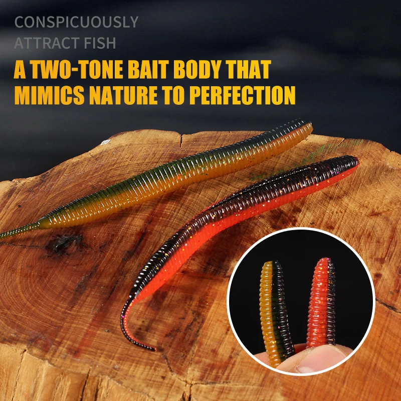 Supercontinent-gusano recto de cola de aguja, cebo de silicona de doble Color, 2019mm, 10 unidades, novedad de 100 - imagen 4