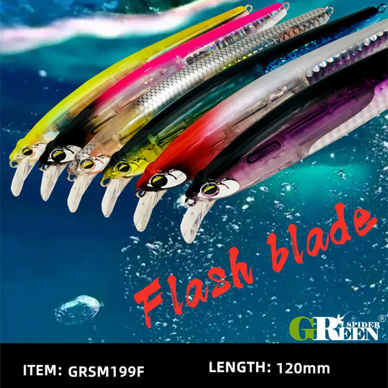 GREENSPIDER 120mm 19,5g pececillo flotante Señuelos de pesca de calidad profesional con hoja de Flash Wobblers flotantes duros Crankbait - imagen 2