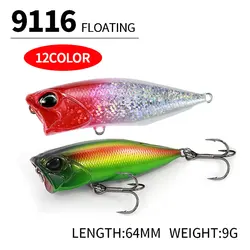 Señuelo flotante para pesca, cebo duro para agua salada, Swimbait Isca, Wobblers artificiales, Topwater Popper, 1 piezas, 64mm, 9g, 9116