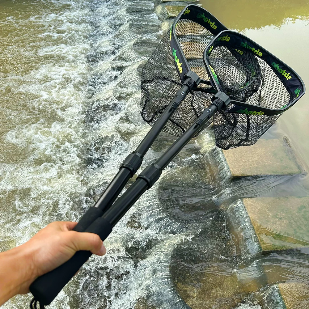 Red de pesca flotante, red de aterrizaje plegable, fácil captura y liberación con poste telescópico, red de pesca recubierta de goma para sal/agua dulce - imagen 3