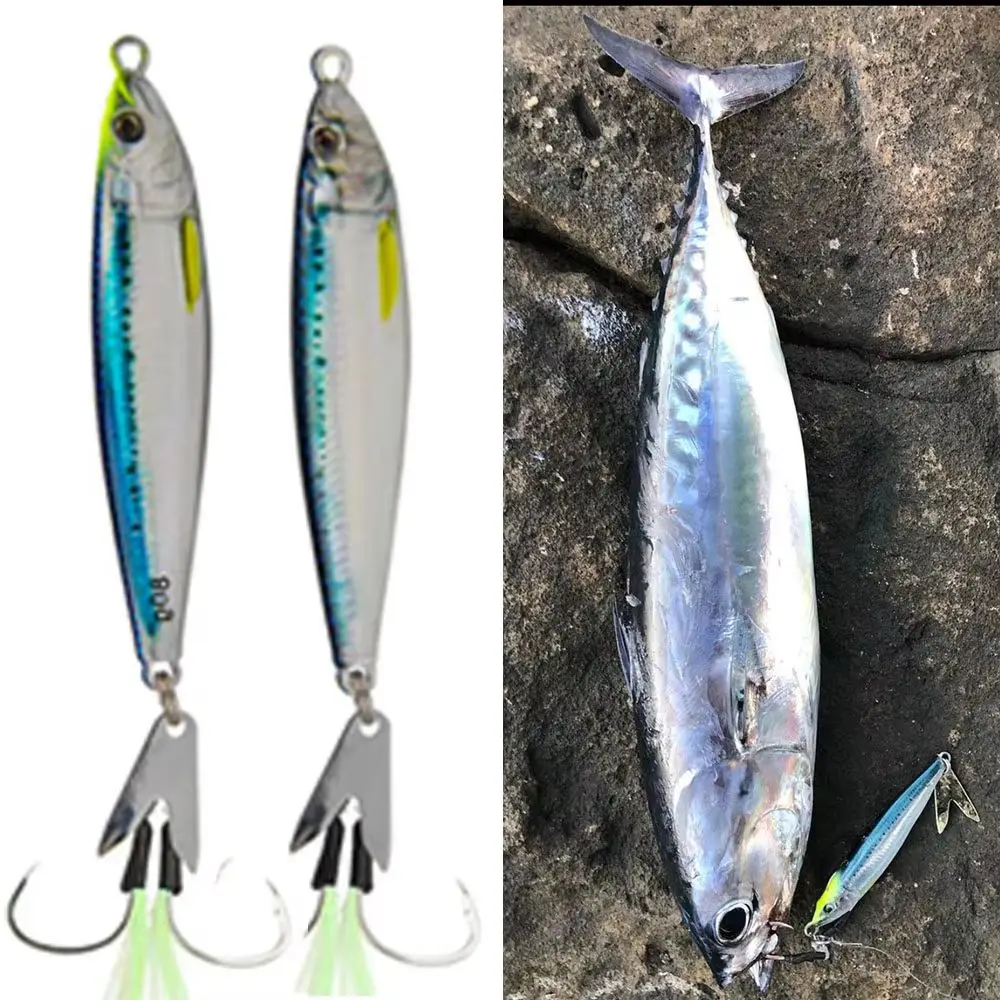 Señuelo de pesca de agua salada Jig Shore Jigging Trolling de Metal, cebo duro 3D, cebo de cuchara de lubina, señuelos de trucha para atún Mahi Marlin, 40G60G80G - imagen 2