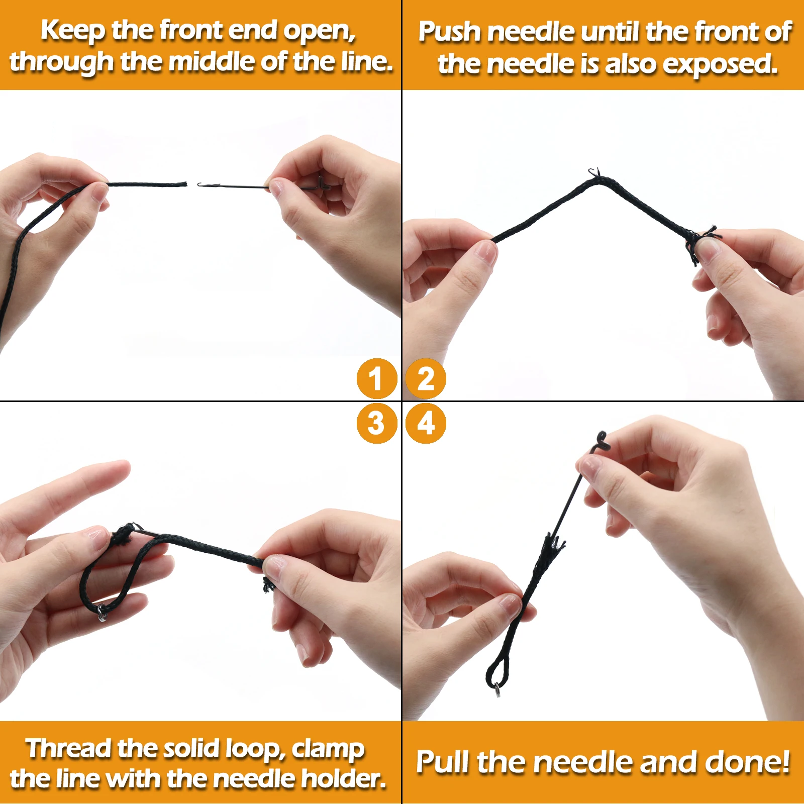 FishTrip-aguja de aparejo, aguja de pestillo inverso, cuerda de asistencia para pesca, anillo de empalme de lana, accesorios de línea de Kevlar UHMWPE - imagen 5