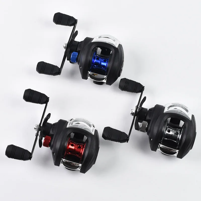 1 Uds. Rueda de pesca de arrastre máximo de 8kg 7,2: 1 carrete de Baitcasting carrete de Metal rojo/azul/plateado accesorios de pesca carrete de pesca carrete de fundición