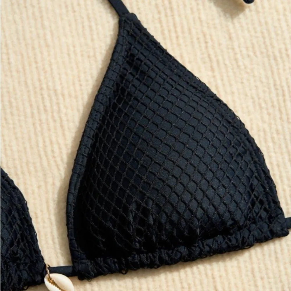 Conjunto de traje de baño Sexy de malla 3 en 1, Bikini ajustado con escote en V profundo, ropa de playa, traje de baño sin mangas con cordones para vacaciones - imagen 2