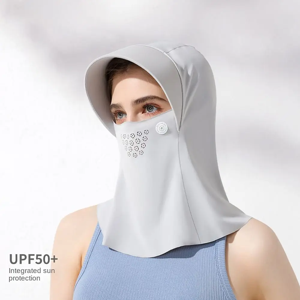 Hooded Ice Silk Sunscreen Mask UV Proof Open Hair Hole Face Neck Cover Scarf Head Cover Sun Protection Cycling Face Mask Women - imagen 3