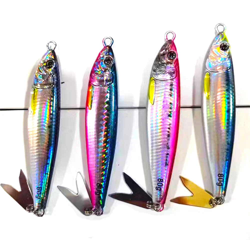 Plantilla de Metal 3D de agua salada, 40G60G80G, paso lento, hundimiento, Shore, Jigging, pesca de curricán, lubina, cuchara, cebo para atún Mahi Marlin - imagen 5