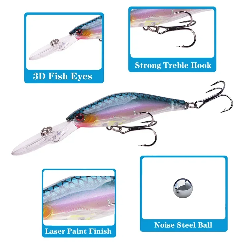 Señuelo de pesca Wobbler de pececillo de buceo profundo, cebo Artificial de plástico láser de 9,5 cm y 7,5g para carpa, lubina, Lucio, aparejos de pesca Crankbait, 1 ud. - imagen 4