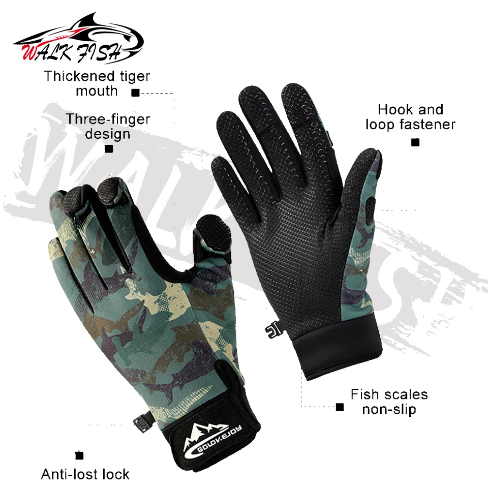 WALK FISH-guantes de pesca deportivos de invierno, 3 guantes antideslizantes transpirables para exteriores, equipo de pesca, novedad, 1 par - imagen 3