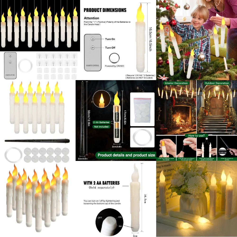 Velas Flotantes colgantes con/sin control remoto, velas cónicas parpadeantes sin llama, luces LED de mano sin goteo, 6, 8, 12 piezas - imagen 3