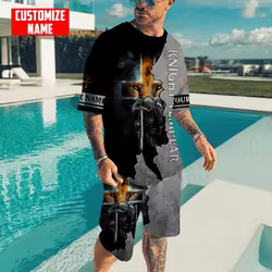 Conjunto 3D camiseta pantalón corto Caballero Templario personalizado