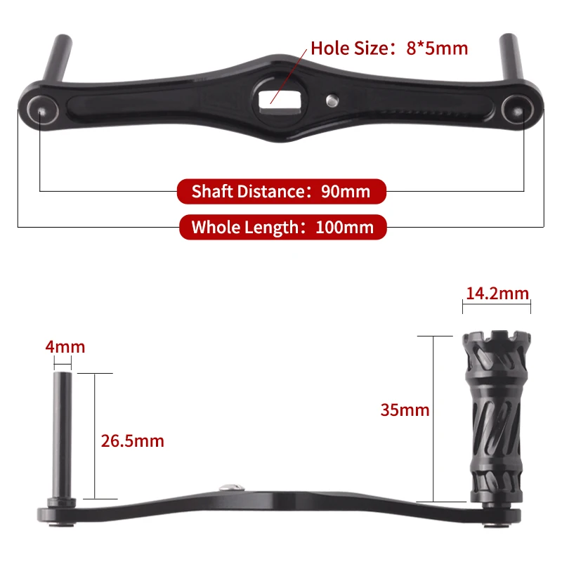 Ruke-mango de carrete de pesca de aleación, balancín de pesca para rueda de fundición, orificio de materiales de aluminio 7075, 8x 5/7x4mm de longitud, 100mm, 1 ud. - imagen 5